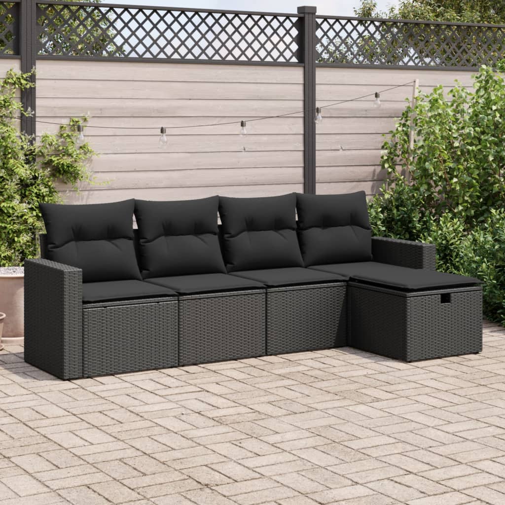 vidaXL Set de muebles de jardín 5 pzas y cojines ratán sintético negro