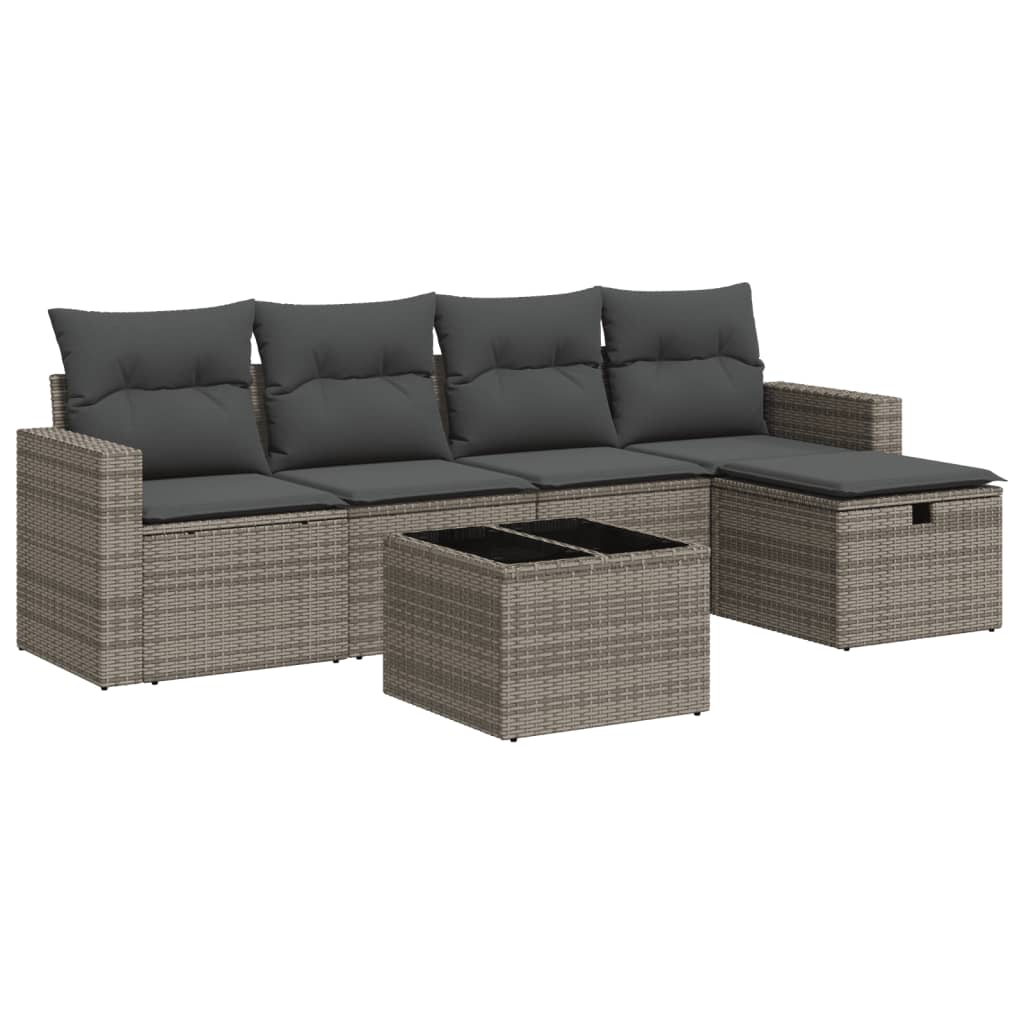 vidaXL Set de muebles de jardín 6 pzas y cojines ratán sintético gris