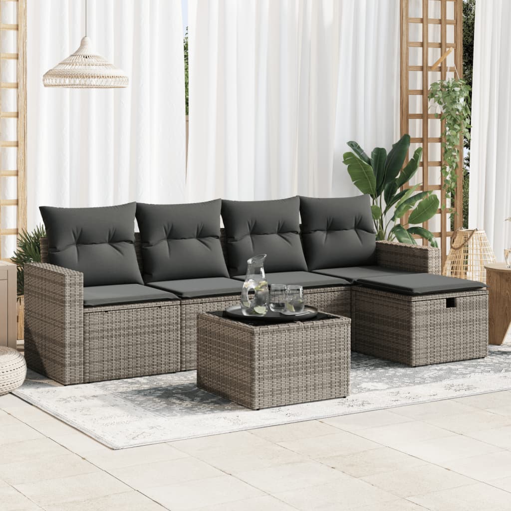 vidaXL Set de muebles de jardín 6 pzas y cojines ratán sintético gris