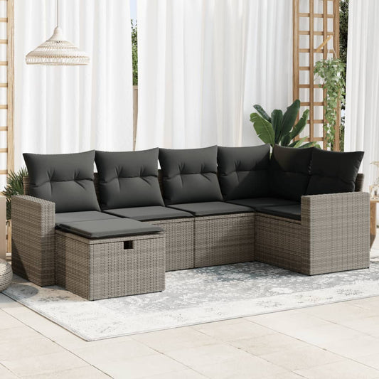 vidaXL Set de muebles de jardín 6 pzas y cojines ratán sintético gris