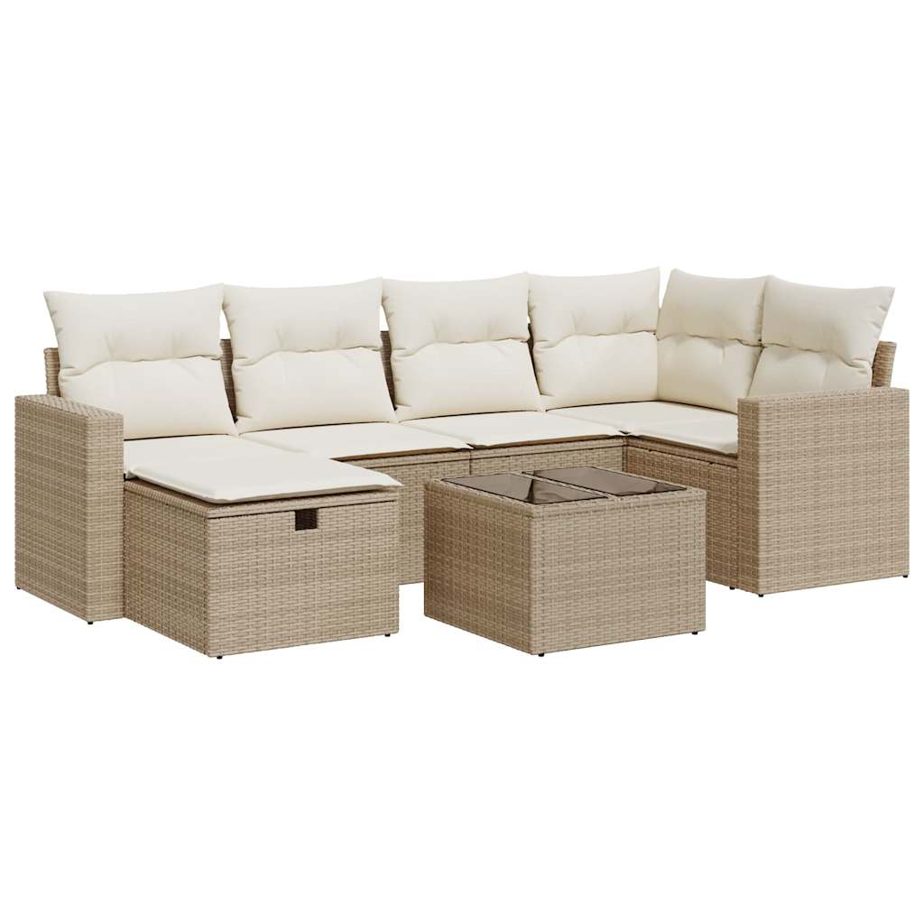 vidaXL Set sofás de jardín 7 piezas y cojines ratán sintético beige