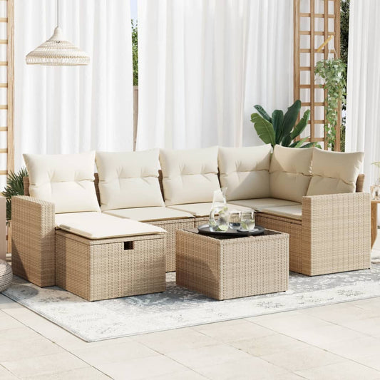 vidaXL Set sofás de jardín 7 piezas y cojines ratán sintético beige