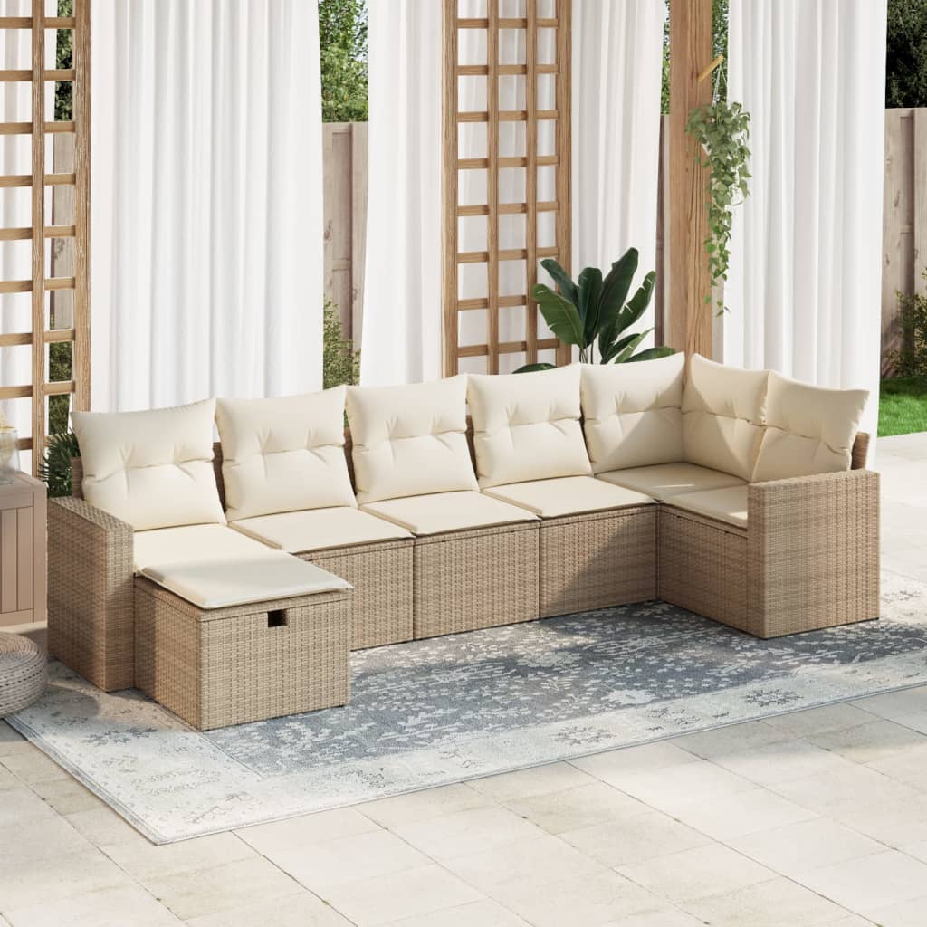 vidaXL Set sofás de jardín 7 piezas y cojines ratán sintético beige