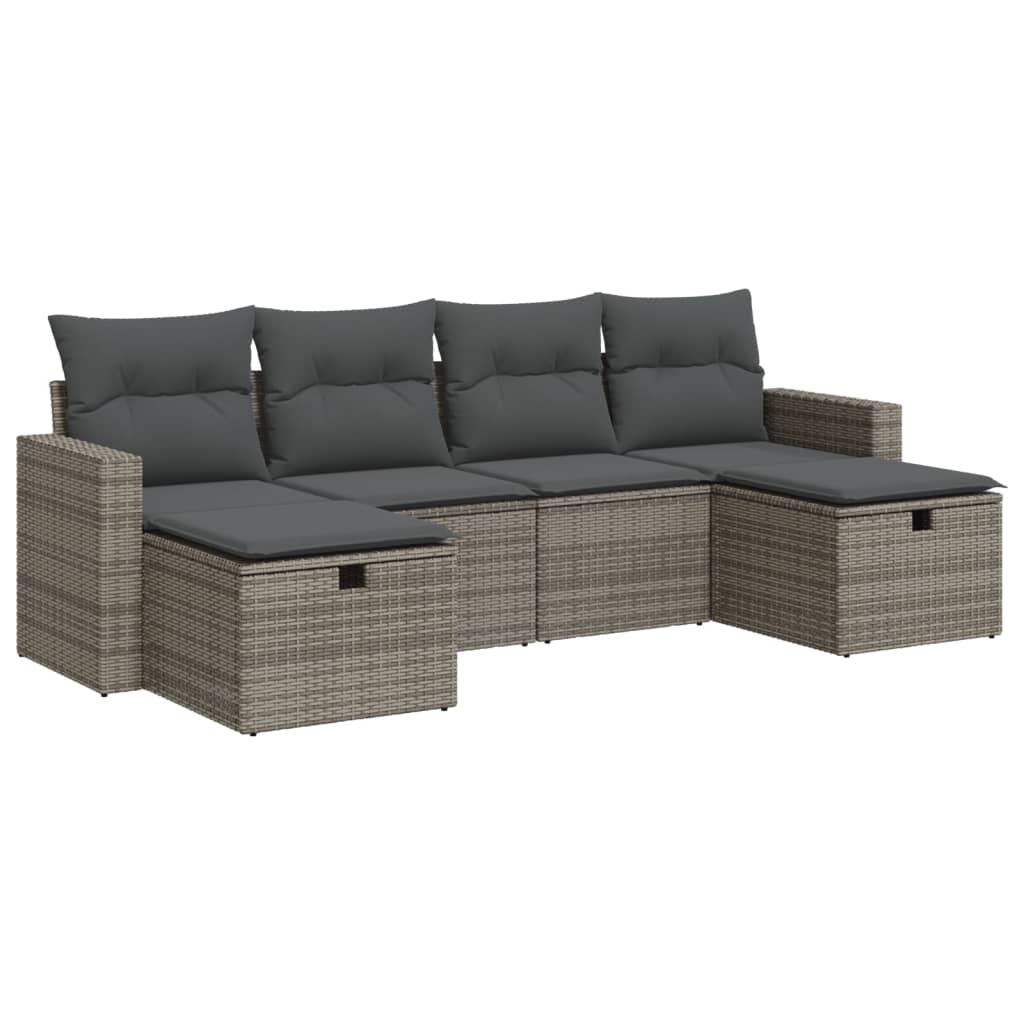 vidaXL Set de muebles de jardín 6 pzas y cojines ratán sintético gris