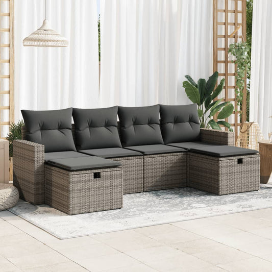 vidaXL Set de muebles de jardín 6 pzas y cojines ratán sintético gris