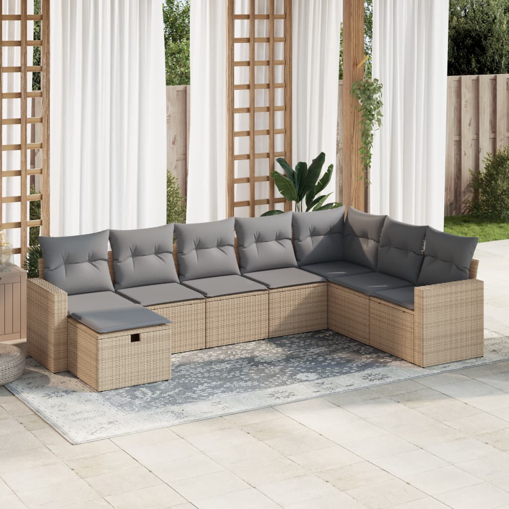 vidaXL Set de sofás de jardín y cojines 8 piezas ratán sintético beige