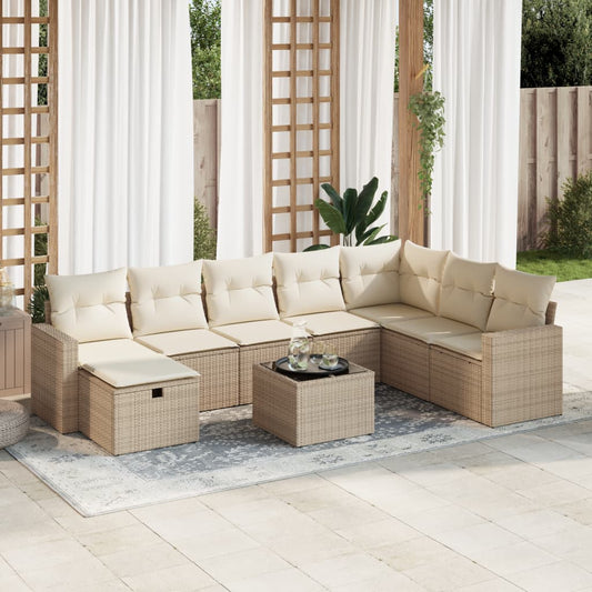 vidaXL Set de sofás de jardín con cojines 9 pzas ratán sintético beige