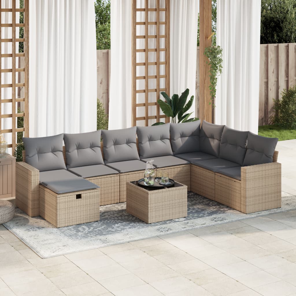 vidaXL Set de sofás de jardín con cojines 9 pzas ratán sintético beige