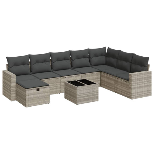 vidaXL Set muebles jardín 9 pzas y cojines ratán sintético gris claro