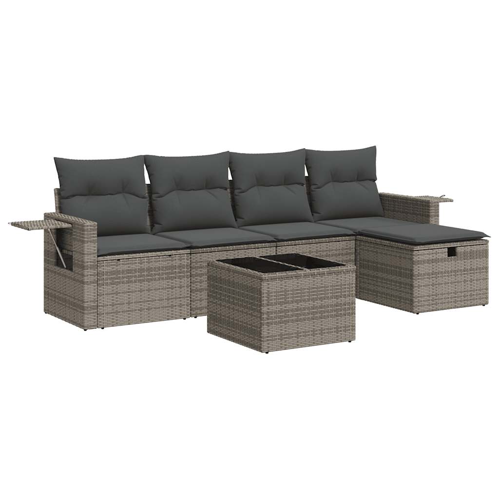 vidaXL Set de muebles de jardín 6 pzas y cojines ratán sintético gris