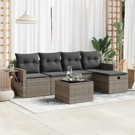 vidaXL Set de muebles de jardín 6 pzas y cojines ratán sintético gris