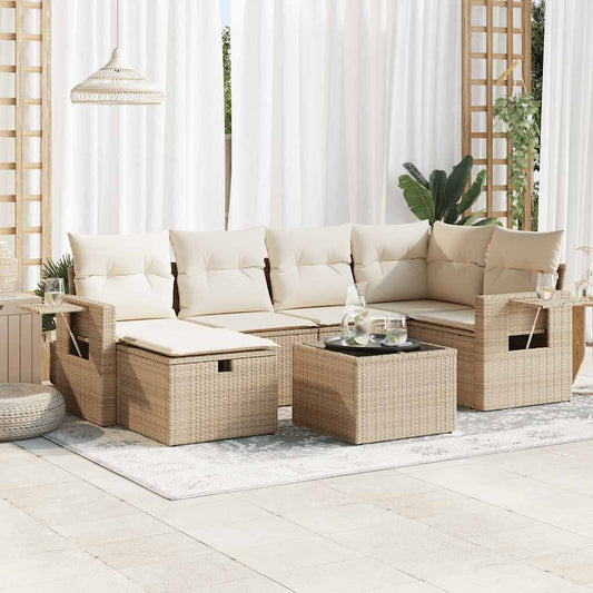 vidaXL Set sofás de jardín 7 piezas y cojines ratán sintético beige