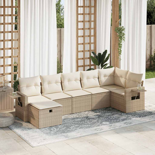 vidaXL Set sofás de jardín 7 piezas y cojines ratán sintético beige