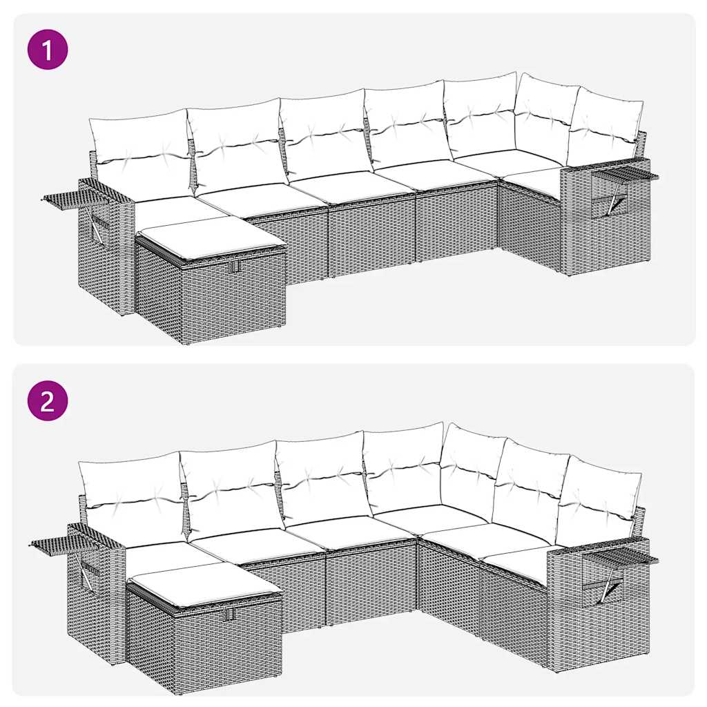 vidaXL Set de sofás de jardín 7 pzas con cojines ratán PE gris claro