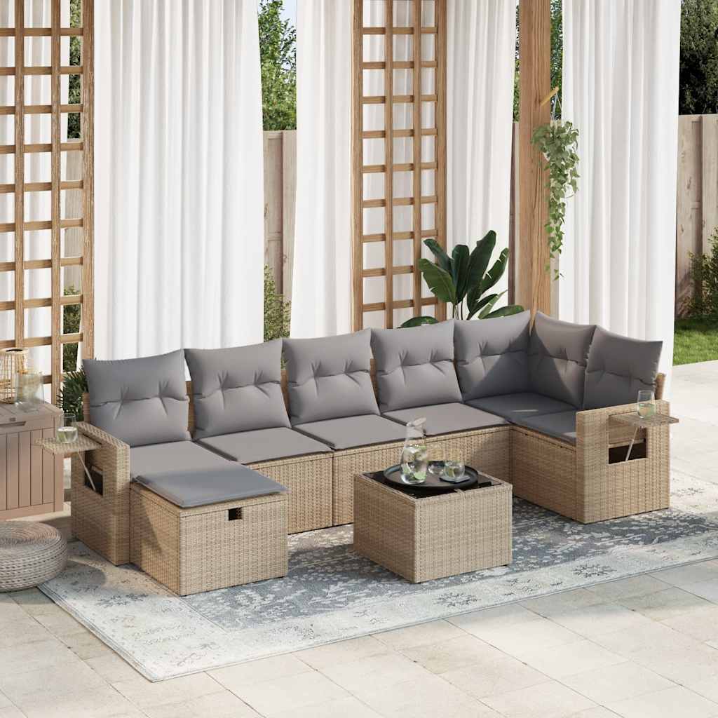 vidaXL Set de sofás de jardín y cojines 8 piezas ratán sintético beige