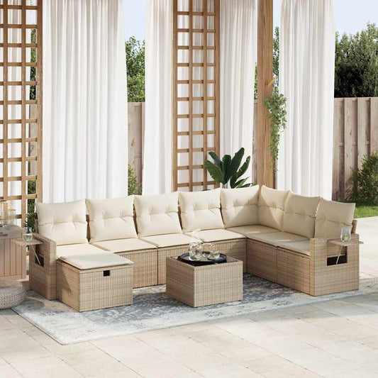 vidaXL Set de sofás de jardín con cojines 9 pzas ratán sintético beige