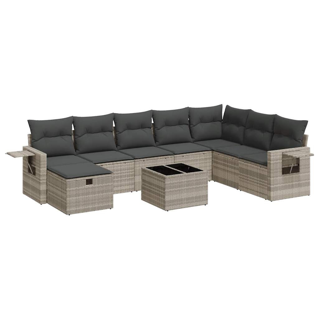 vidaXL Set muebles jardín 9 pzas y cojines ratán sintético gris claro