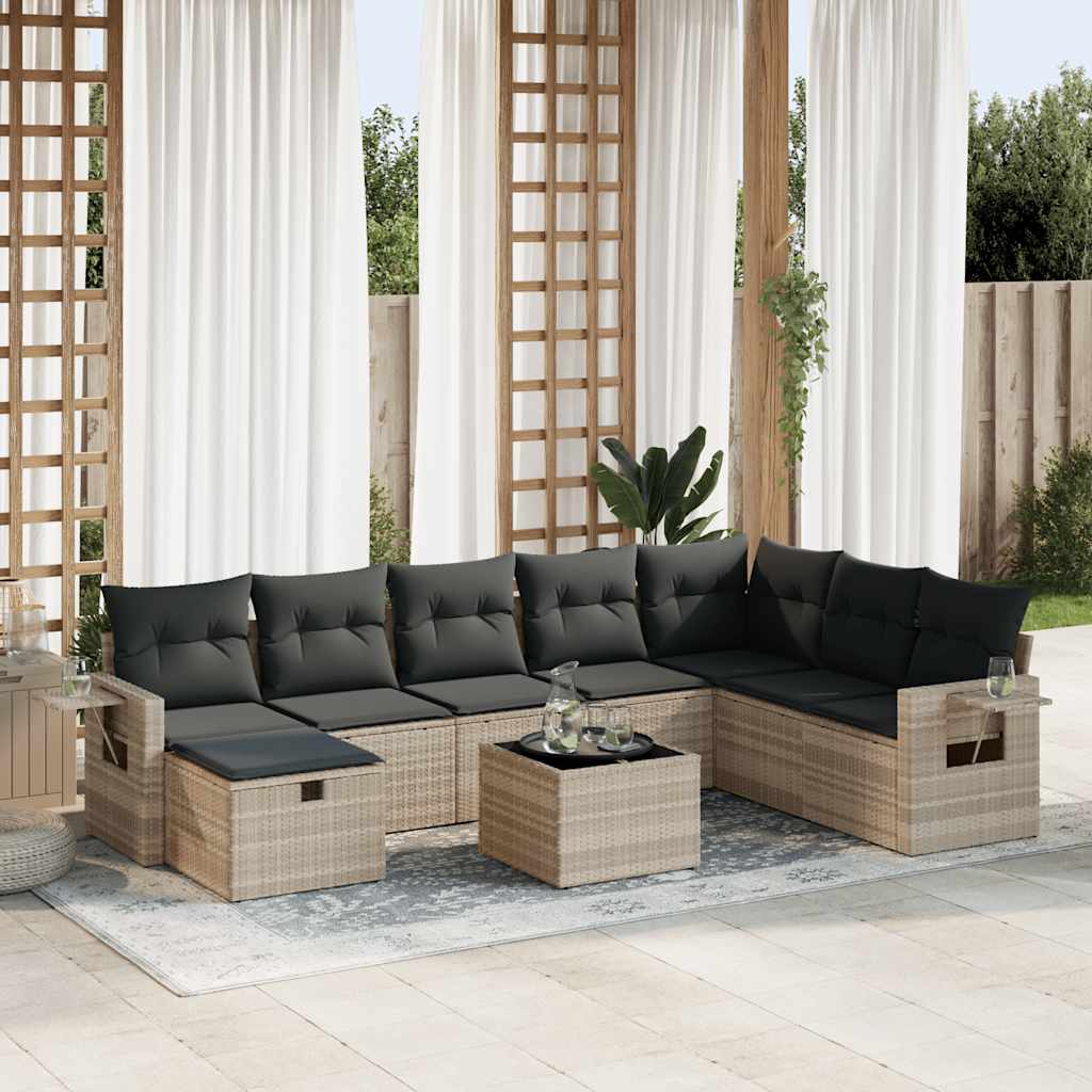 vidaXL Set muebles jardín 9 pzas y cojines ratán sintético gris claro