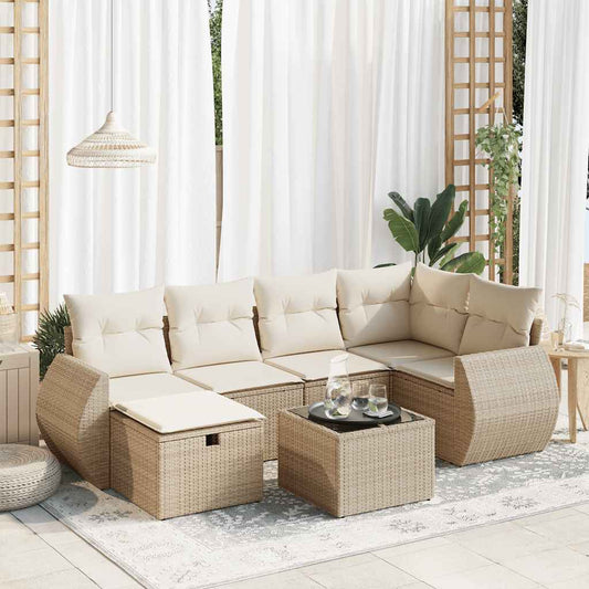 vidaXL Set sofás de jardín 7 piezas y cojines ratán sintético beige