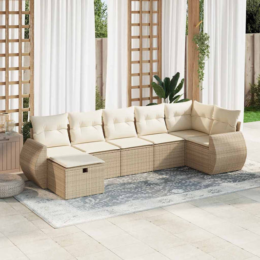 vidaXL Set sofás de jardín 7 piezas y cojines ratán sintético beige