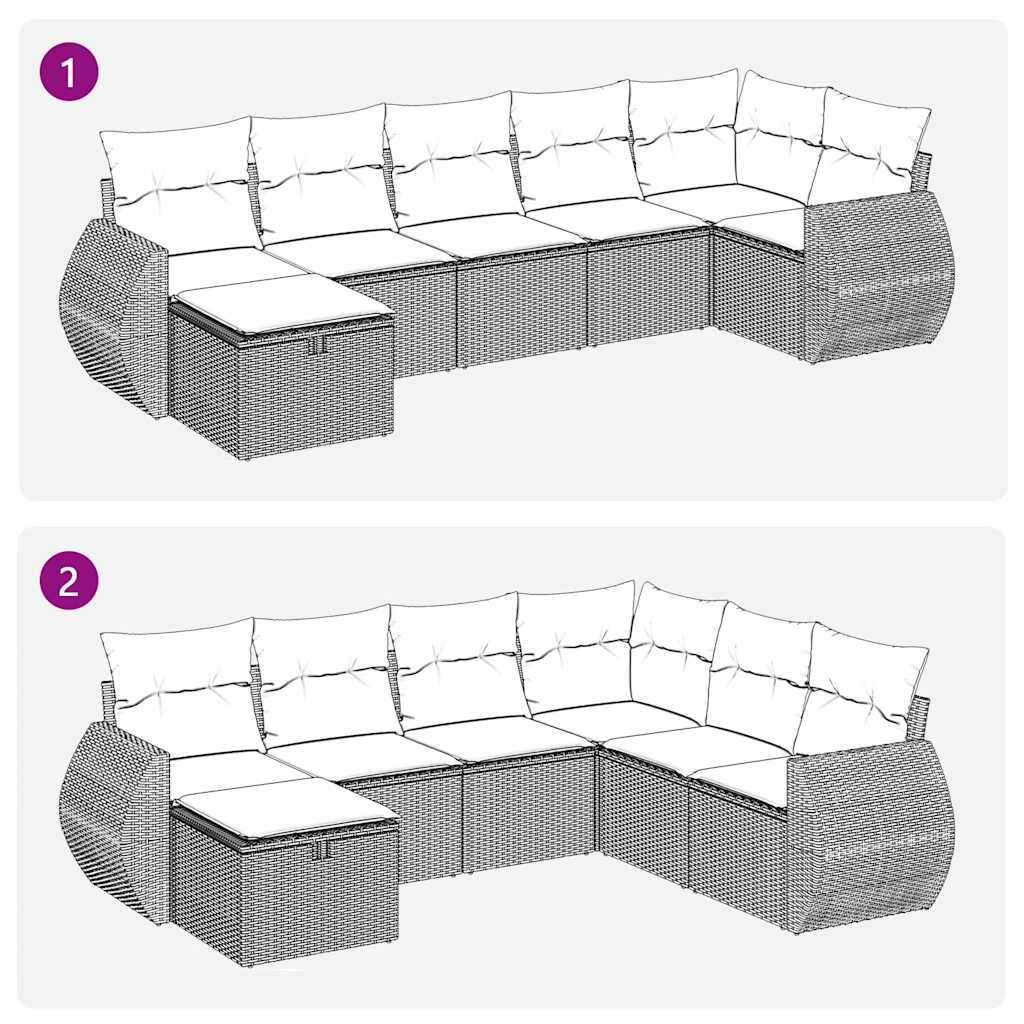 vidaXL Set de sofás de jardín 7 pzas con cojines ratán PE gris claro