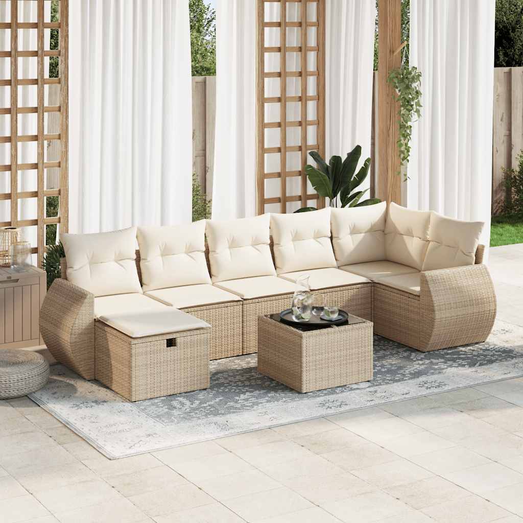 vidaXL Set de sofás de jardín y cojines 8 piezas ratán sintético beige