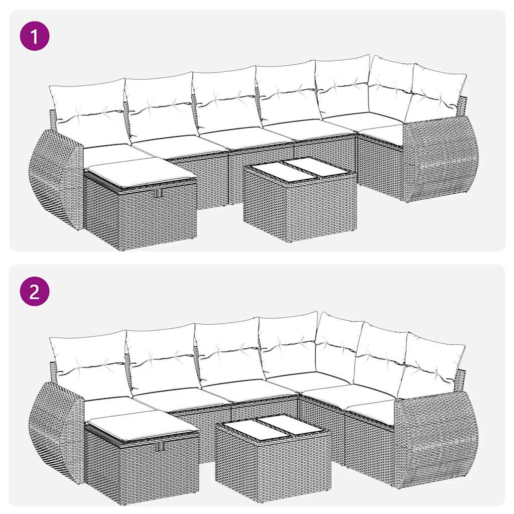 vidaXL Set de sofás de jardín 8 pzas y cojines ratán sintético gris