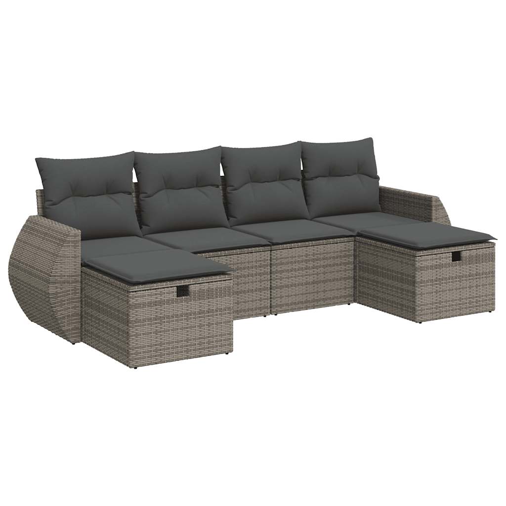 vidaXL Set de muebles de jardín 6 pzas y cojines ratán sintético gris