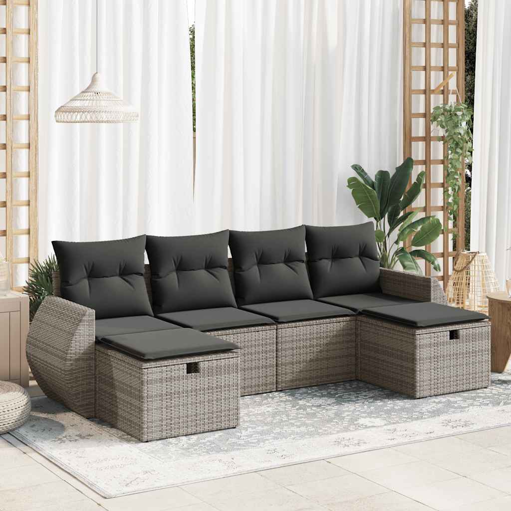 vidaXL Set de muebles de jardín 6 pzas y cojines ratán sintético gris