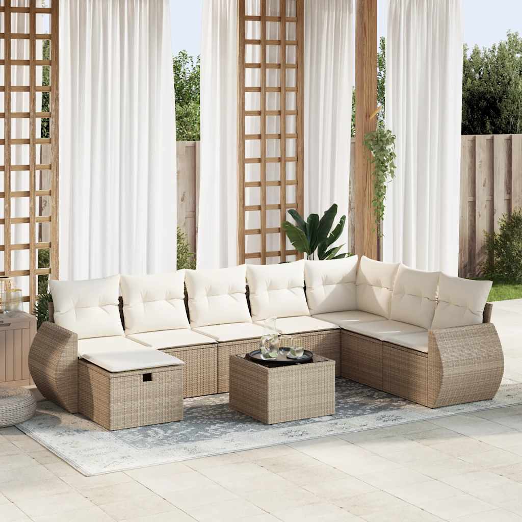 vidaXL Set de sofás de jardín con cojines 9 pzas ratán sintético beige