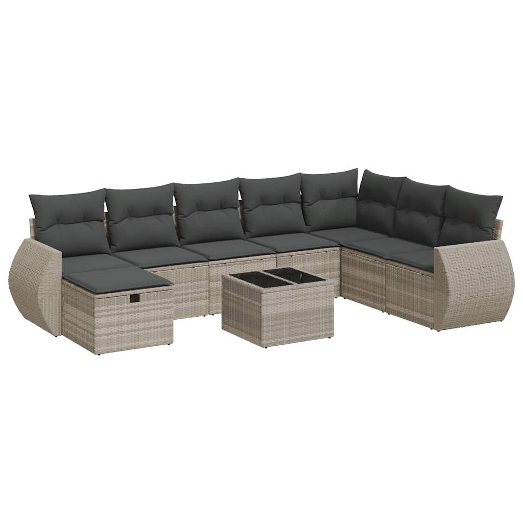 vidaXL Set muebles jardín 9 pzas y cojines ratán sintético gris claro