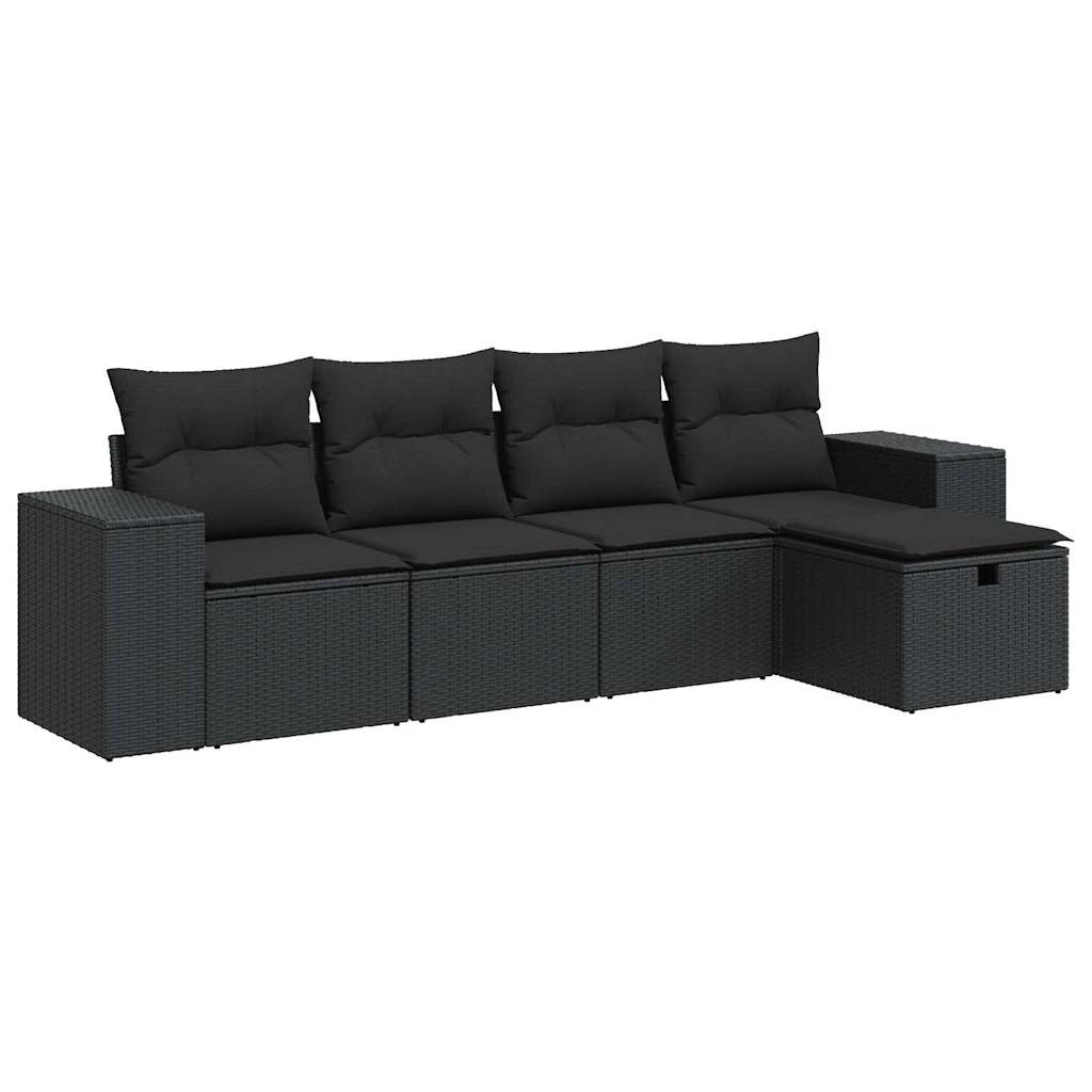 vidaXL Set de muebles de jardín 5 pzas y cojines ratán sintético negro