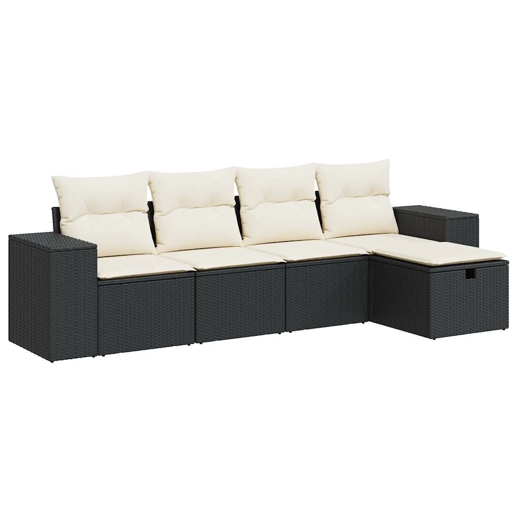 vidaXL Set de muebles de jardín 5 pzas y cojines ratán sintético negro