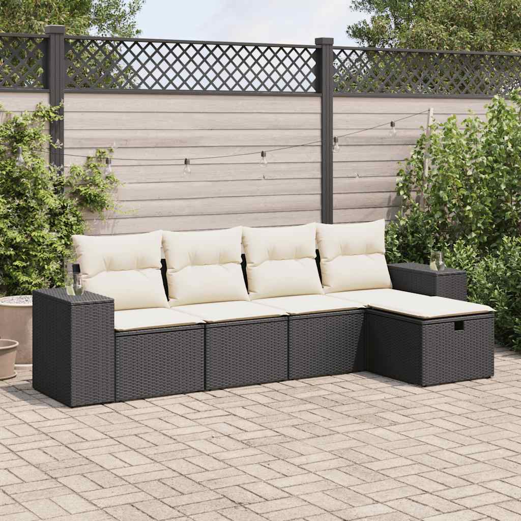 vidaXL Set de muebles de jardín 5 pzas y cojines ratán sintético negro