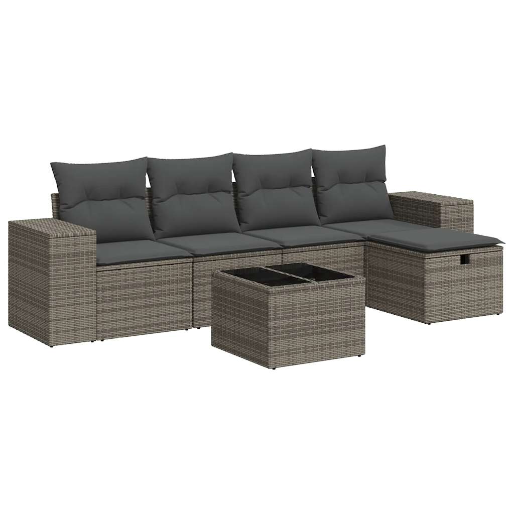 vidaXL Set de muebles de jardín 6 pzas y cojines ratán sintético gris