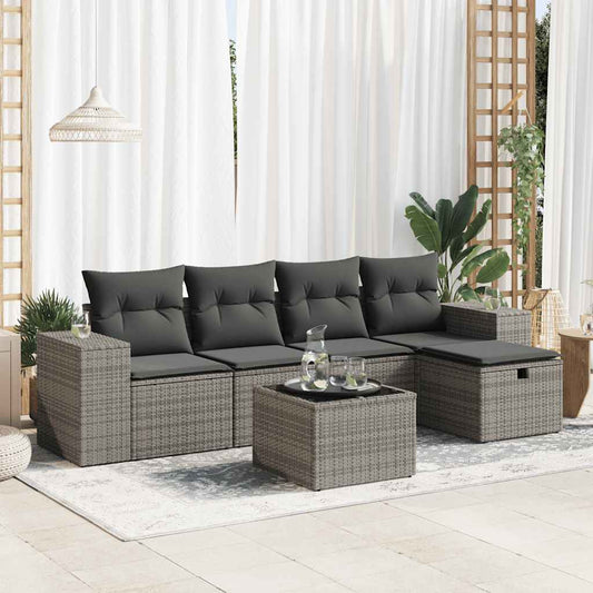 vidaXL Set de muebles de jardín 6 pzas y cojines ratán sintético gris