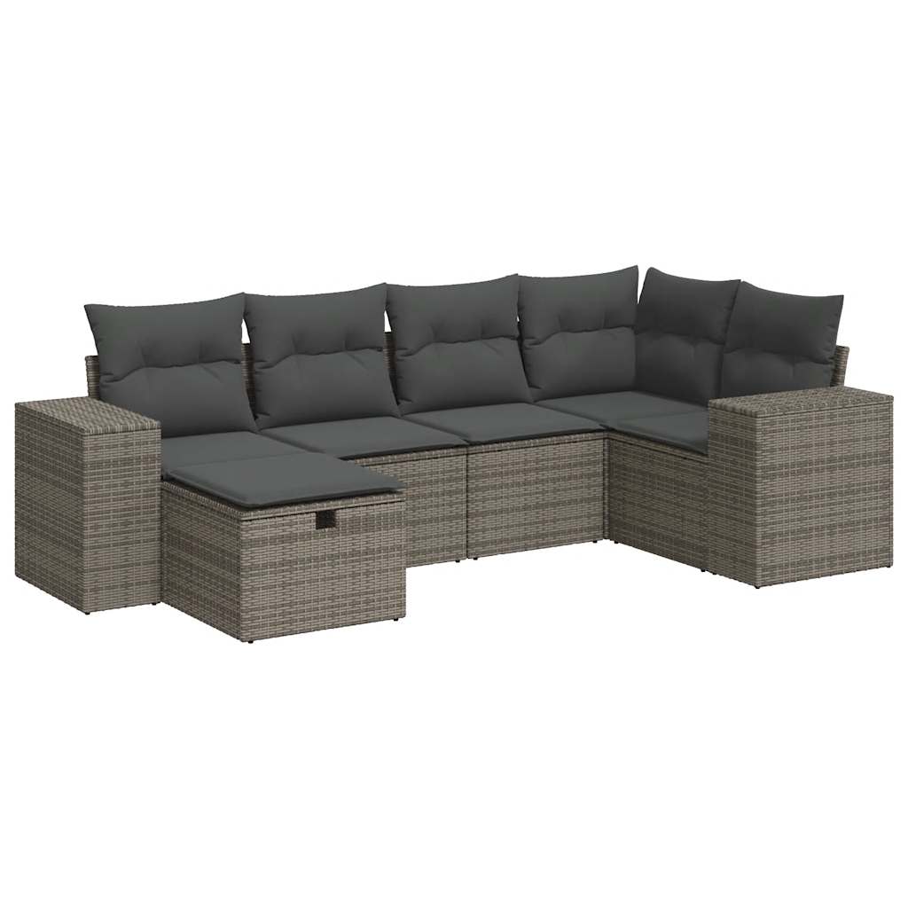 vidaXL Set de muebles de jardín 6 pzas y cojines ratán sintético gris