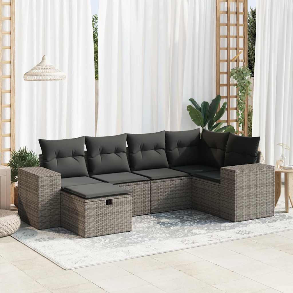 vidaXL Set de muebles de jardín 6 pzas y cojines ratán sintético gris