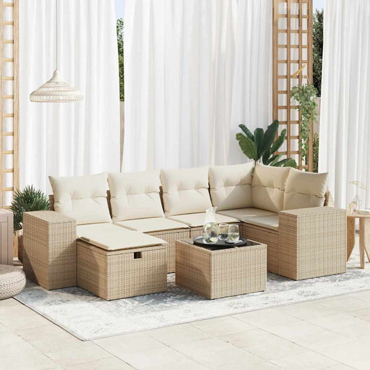 vidaXL Set sofás de jardín 7 piezas y cojines ratán sintético beige