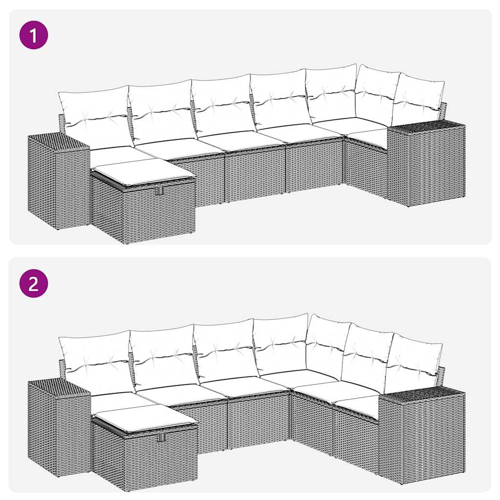 vidaXL Set de sofás de jardín 7 pzas con cojines ratán sintético negro