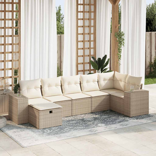 vidaXL Set sofás de jardín 7 piezas y cojines ratán sintético beige