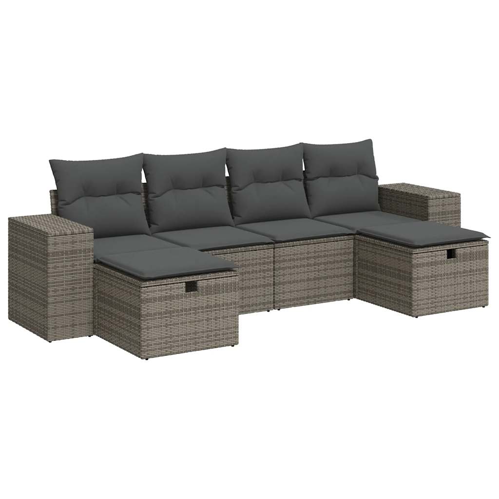 vidaXL Set de muebles de jardín 6 pzas y cojines ratán sintético gris