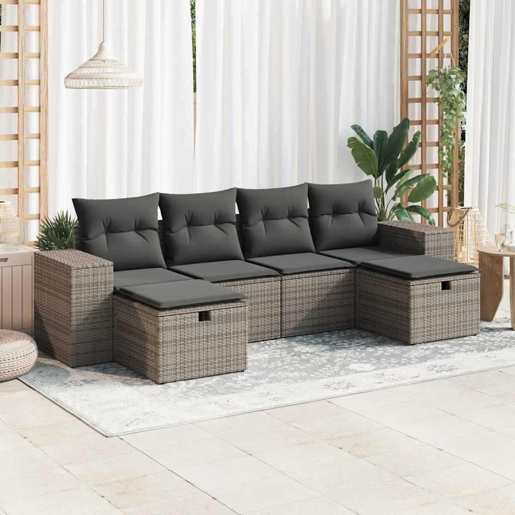 vidaXL Set de muebles de jardín 6 pzas y cojines ratán sintético gris