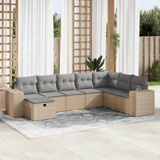 vidaXL Set de sofás de jardín y cojines 8 piezas ratán sintético beige