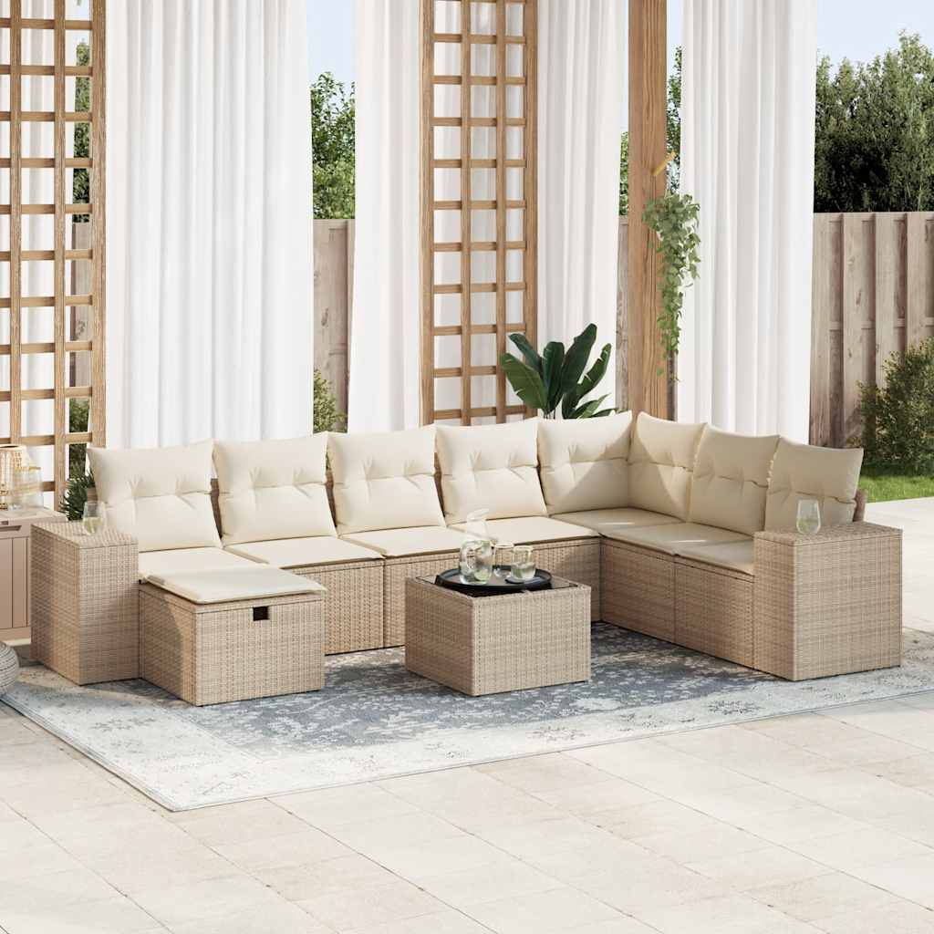 vidaXL Set de sofás de jardín con cojines 9 pzas ratán sintético beige