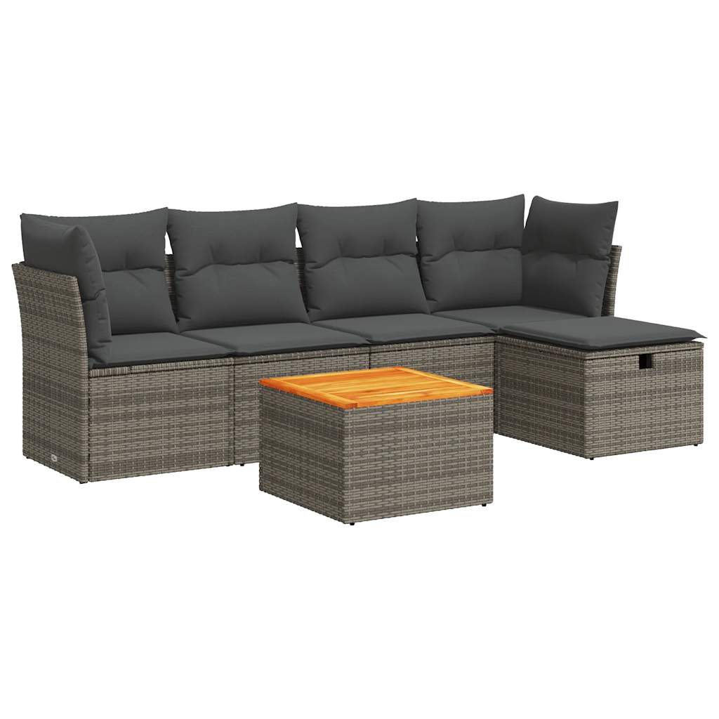 vidaXL Set de muebles de jardín 6 pzas y cojines ratán sintético gris