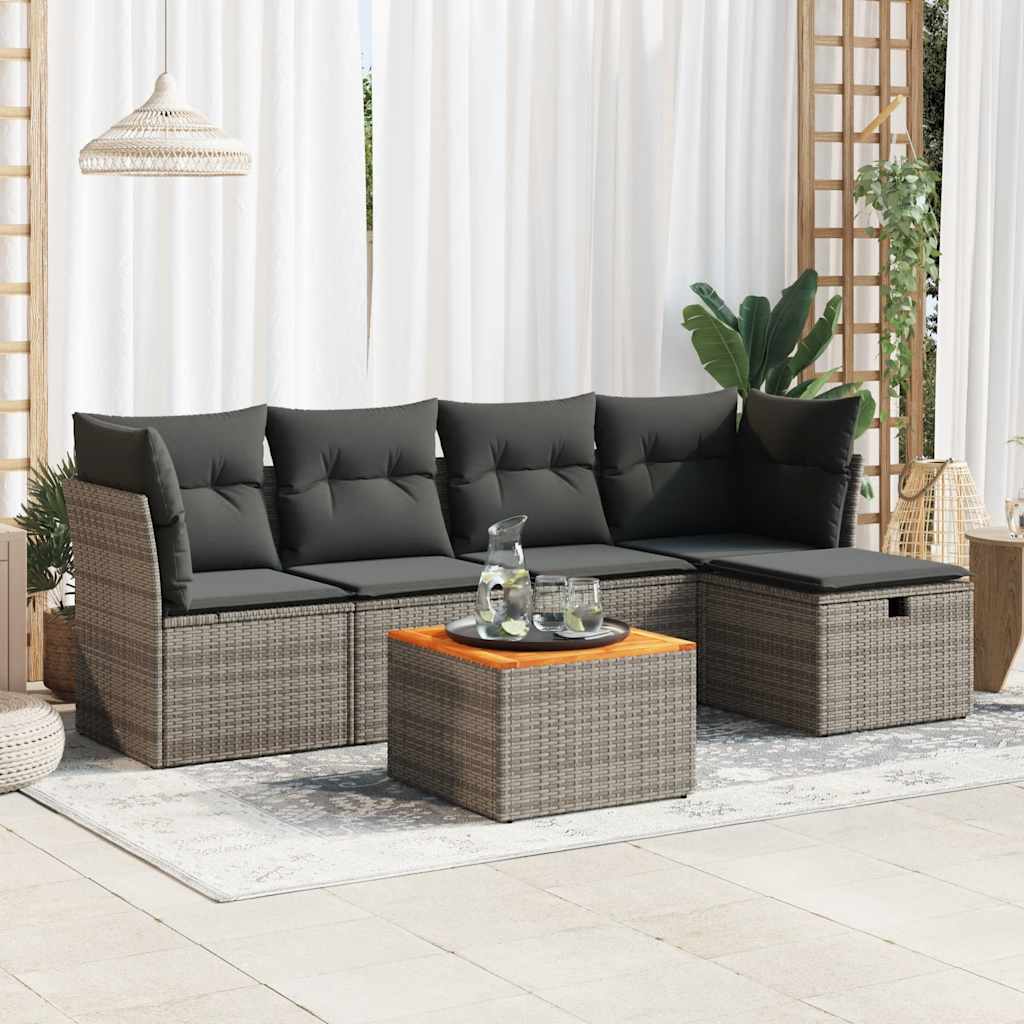 vidaXL Set de muebles de jardín 6 pzas y cojines ratán sintético gris