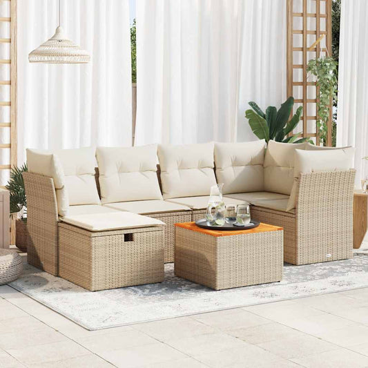 vidaXL Set sofás de jardín 7 piezas y cojines ratán sintético beige