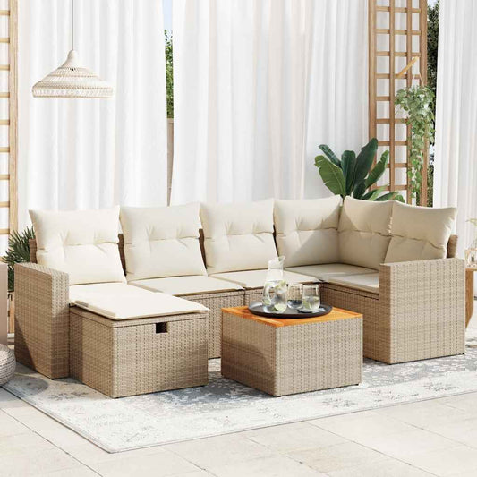 vidaXL Set sofás de jardín 7 piezas y cojines ratán sintético beige