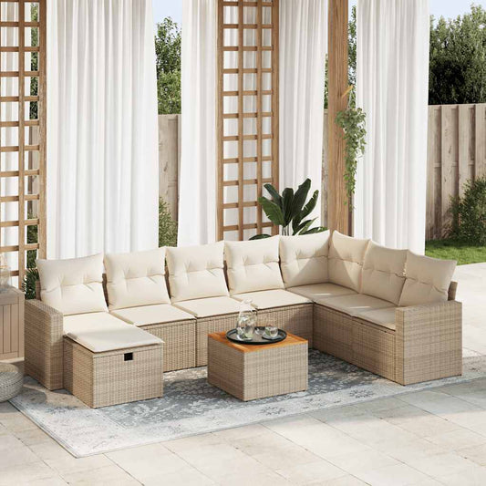 vidaXL Set de sofás de jardín con cojines 9 pzas ratán sintético beige